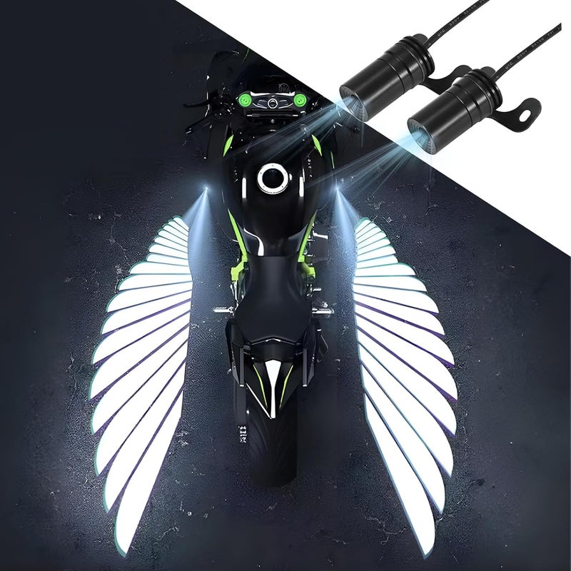 SWTHM 2Pcs Motorcycle Projector Lights for Angel Wing Logo, Universal Led Underglow Kit Underbody Waterproof Ghost Shadow Lights for Electric Scooters (White) - Image 1